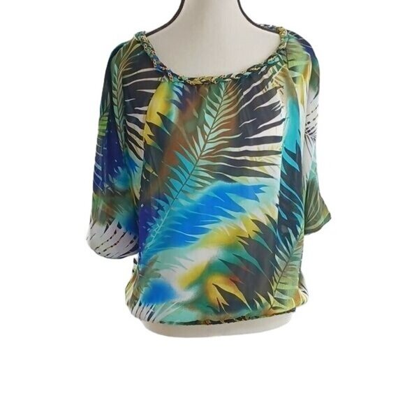 Worthington Blouse Tropical Dolman Sleeve Womens Size Small - Picture 1 of 7